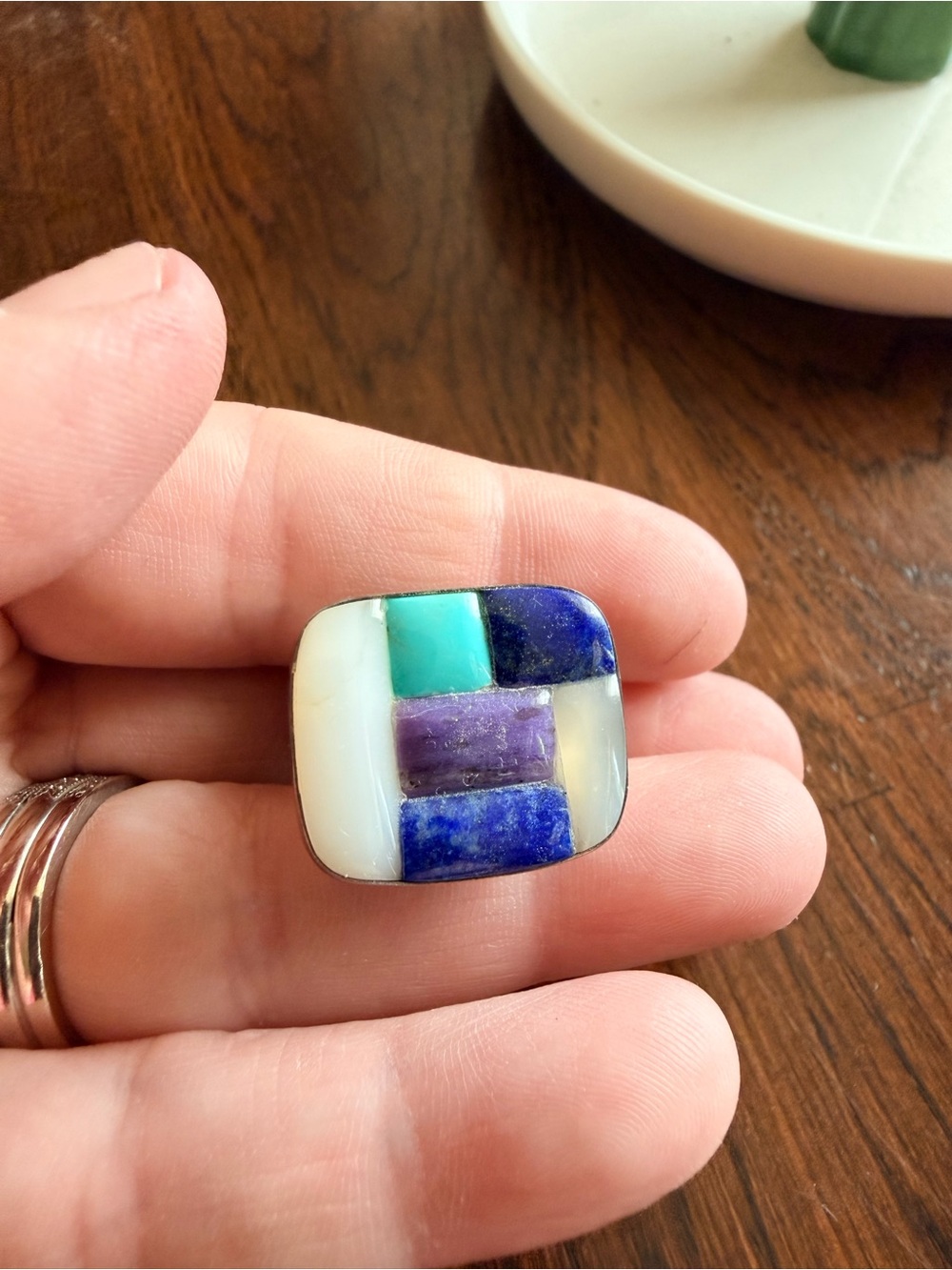 925 Jay King Multistone Square Cabochon Vintage Ring - Turquoise, Lapis Sz 8
